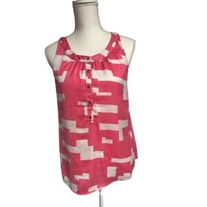Kenneth Cole Reaction Pink White Geometric Gold Button Tank Top Womens Medium